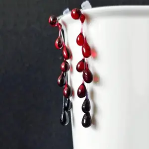 Dark Style Simulation Blood Drop Red Water Drop Tassel Earrings Gothic Funny Handmade Fashion Jewelry Women Halloween