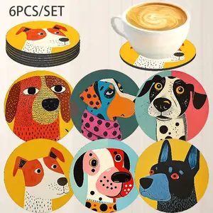 🐶 6PCS Spring Dalmatian Wood Coasters Set - 4x4 Inch Rustic Dog Print Drink Mats for Home Kitchen Bar - Heat Resistant Table Saver for Coffee Beer - Farmhouse Spring Decor