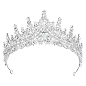 CHEIBEAR Women's Faux Crystal Queen Crowns Tiara, Princess Rhinestone Tiaras, Wedding Birthday Party Cosplay Hair Accessories, Silver Tone White