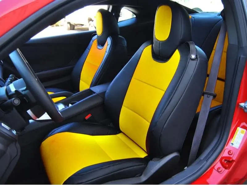 For Chevy Camaro seat covers - 2010~2015, IGGEE Premium Leatherette, Black/Yellow , 2 Front seats, Original fit