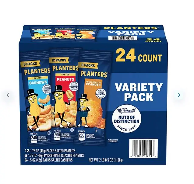 Planters Variety Pack Cashews & Peanuts, 24 pk. Snack Protein Flavor Crunch