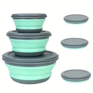 Faridabio 3pcs Silicone Collapsible Bowls Set with Lids - Portable, Leak-Proof Salad Plate for Outdoor Travel, Picnics, Camping - Green Expandable Food Bowls, Ideal Christmas or Valentine's Day Gift, Utensils, Kitchen