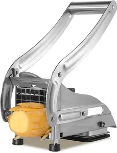 Professional French Fry Cutter - Stainless Steel Potato Slicer with 2 Blades (1/2 and 1/3 Inch) and Non-Slip Suction Feet for Homemade French Fries, Chips & Sweet Potatoes (Silver, 1PCS)