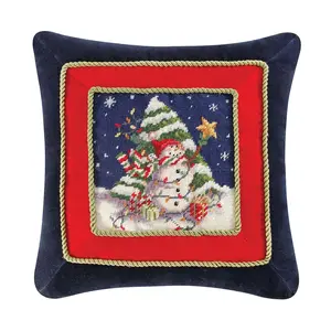 18" x 18" Snowman With Tree Needlepoint Pillow