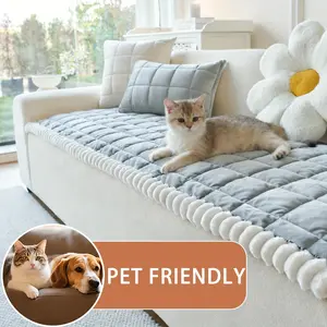 1 plush thickened warm sofa cushion | Winter crystal yarn non-slip bay window cushion, new straight-row sofa special seat cushion, classic style, polyester material, quilting process, machine washable - BOLOCAS