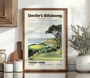 Devlin's Billabong 18th Hole, Torrey Pines Golf Club Poster Wall Art, Golfing Course Unframed Print, Golfer Gifts, Golf Club Decor, Gift For Golfer Decoration Artistic
