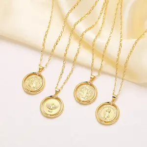 [FLAME] 18K Gold Plated Rotating Our Lady of Guadalupe Necklace, Virgin Mary Coin Pendant with CZ, Catholic Religious Jewelry for Women, Christian Faith Gift, Hypoallergenic