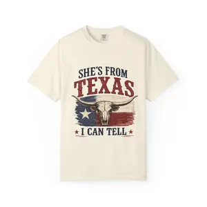 She’s From Texas Longhorn Skull T-shirt | Texas Flag Graphic