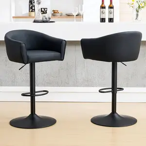 FIRAVOE Counter Height Bar stools Set of 2-4, Swivel Upholstered Faux Leather Bar Chairs with Back and Arms, Adjustable Island Stools for Bar, Kitchen