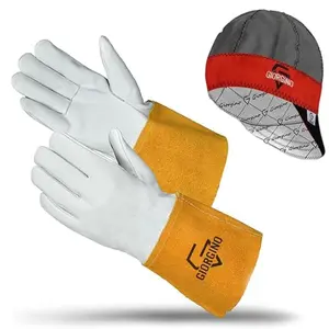 Giorgino Premium TIG Welding Gloves with Free Assorted Welding Cap Top Grain Goatskin Leather Unlined 4" Cuff High Dexterity