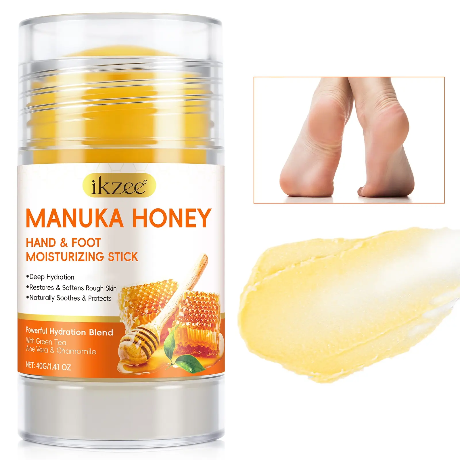 Ikzee Macadamia Honey Coconut Hand & Foot Moisturizing Care Stick Moisturizer 40g, Deep Hydration, Repairing & Softening Skin, Fast Absorbing Balm for Dry Cracked Skin, Cracked Heel Repair