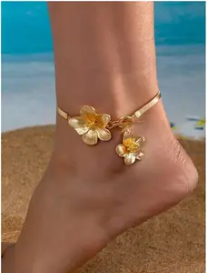 1pc Fashionable White Painted Flower Simple Elegant Personality Women's Anklet, Suitable For Vacations And Parties Valentines,Mom,Mother,Mother's Day,Gift