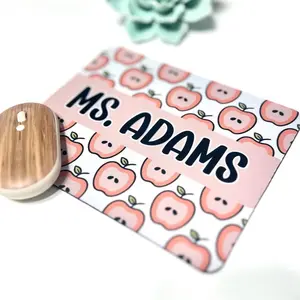 Personalized Teacher Mouse Pad with Apple Design and Custom Name for Office Use