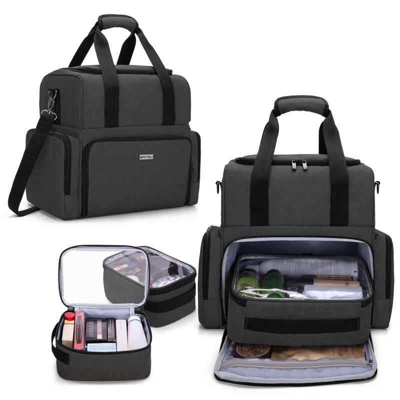 BAFASO 2 Layers Large Travel Makeup Bag with 3 Inner Removable Pouches, Detachable Dividers, Heavy-Duty Nylon, Perfect for Cosmetics & Travel