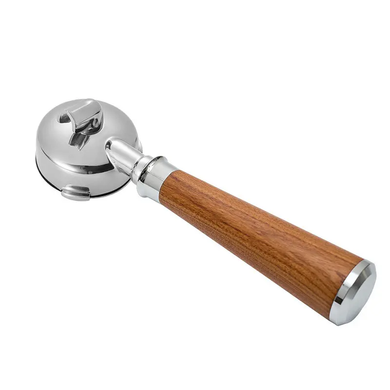 304 Stainless Steel Anti-Rust Portafilter with Smooth Finish, Single-Nozzle & Double Spout, A2 Natural Color Beech Wood Handle for Coffee Machine Accessories