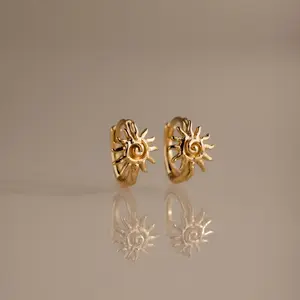 Celestial Sun Huggies by Caitlyn Minimalist - Dainty Abstract Spiral Sun Charm Earrings - Summer Jewelry - Graduation Gift for Her