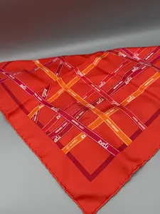 Pre-owned HERMÈS Silk Bag Accessories Red, Orange and Pink Bolduc Scarf 45 cm