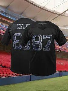 Men's Chief #87 Football Jersey, Loose-Fit Breathable Embroidered Short Sleeve Rugby Jersey, Sporty H-Type Design, All-Season for Outdoor Sports & Training,Casual Wear, Athletic Tops, Football Uniform