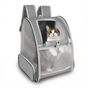Cat Backpack Carrier,Pet Carrier Airline Approved for Small Dog Cat Puppy Kitten Bunny,Ventilated Mesh Design Animal Backpack for Hiking Camping Travel Bag (Grey) soft small-medium