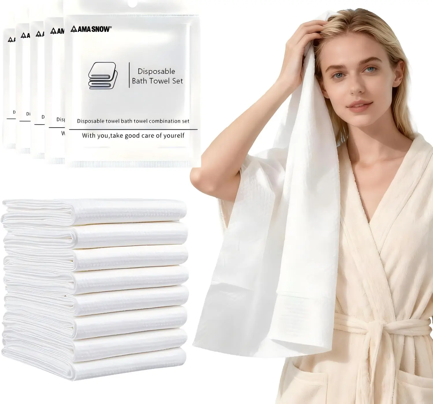 Disposable Bath Towels (10 Individually Wrapped Towels), Portable Multipurpose Wet & Dry Bath Towels, Soft Single-Use Bath Towels for Home, Bathroom & Outdoor Travel, Highly Absorbent, Breathable, Lightweight and Soft
