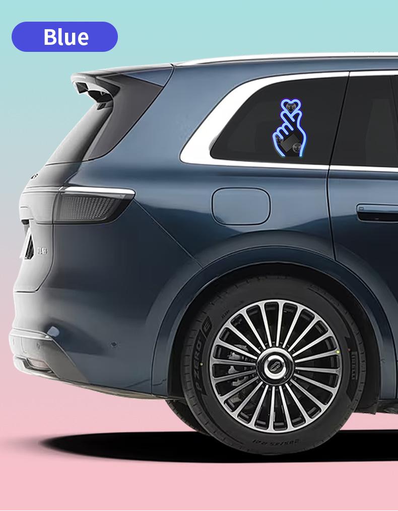 Solar Car Heart Gesture Light, LED Wireless Decorative Warning Light, Interior Ambient Light for Triangle & Rear Window