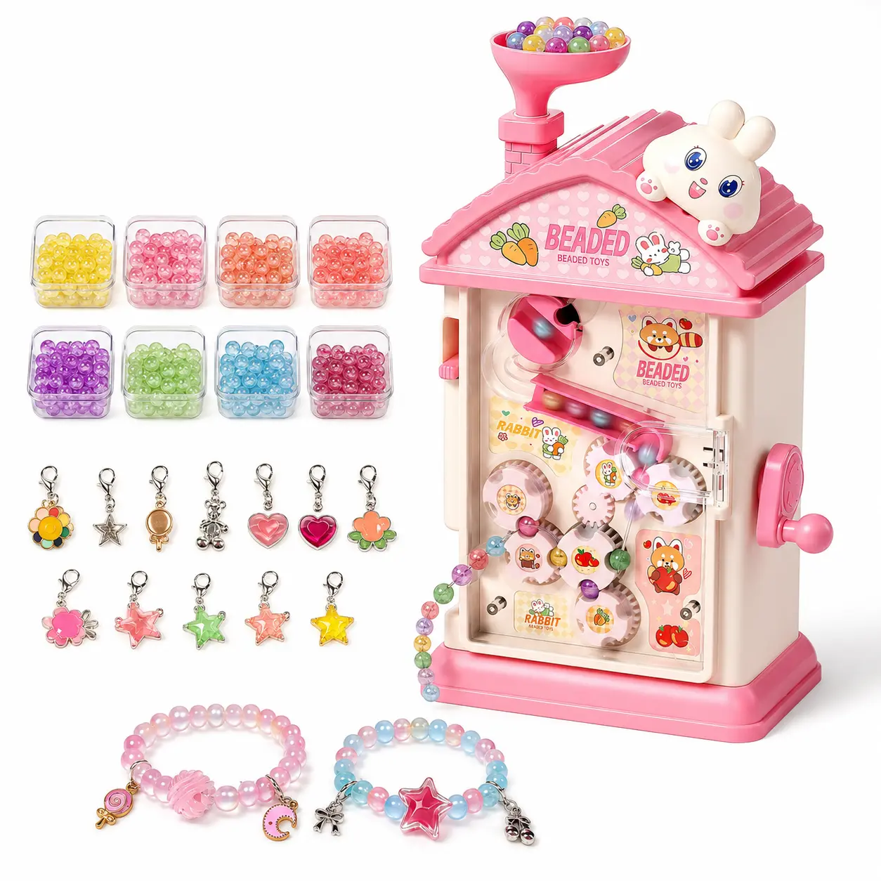 Bracelet Making Kit for Girls 6-12, Jewelry Making Kit with 800 Beads, DIY Bracelet Maker Machine, Built-in Storage & Bead Recycler, Kids Crafts Toy No Batteries Required (Pink)