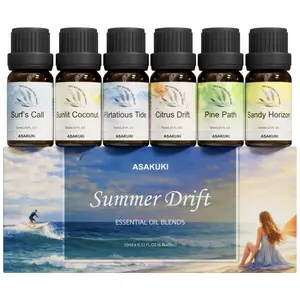 Summer Essential Oils Set for Diffuser, ASAKUKI Tropical Home Fragrance Oils for Women, Beach-Inspired Aromatherapy Diffuser Oils for Bedroom, Bathroom & Living Room