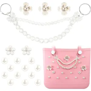 L-BR006 Charms for Bogg Bag, Pearls Flowers & Pearls Bow Chain for Bogg Bag, Compatible with Simply Southern Beach Bag Totes Accessories Charms , Pearl Bag Insert for Beach Tote Bag Birthday Favors (18 Pcs)