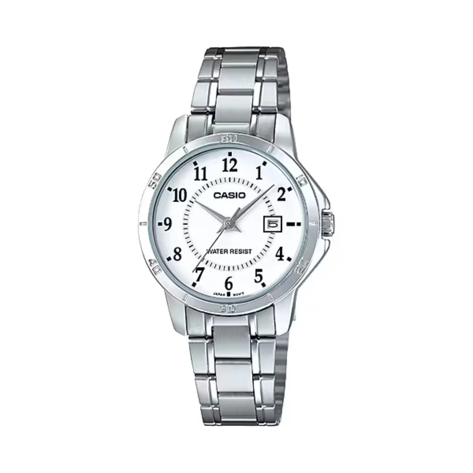 Casio Women’s Silver Bracelet Watch with White Dial and Date - LTP-V004D-7BUDF