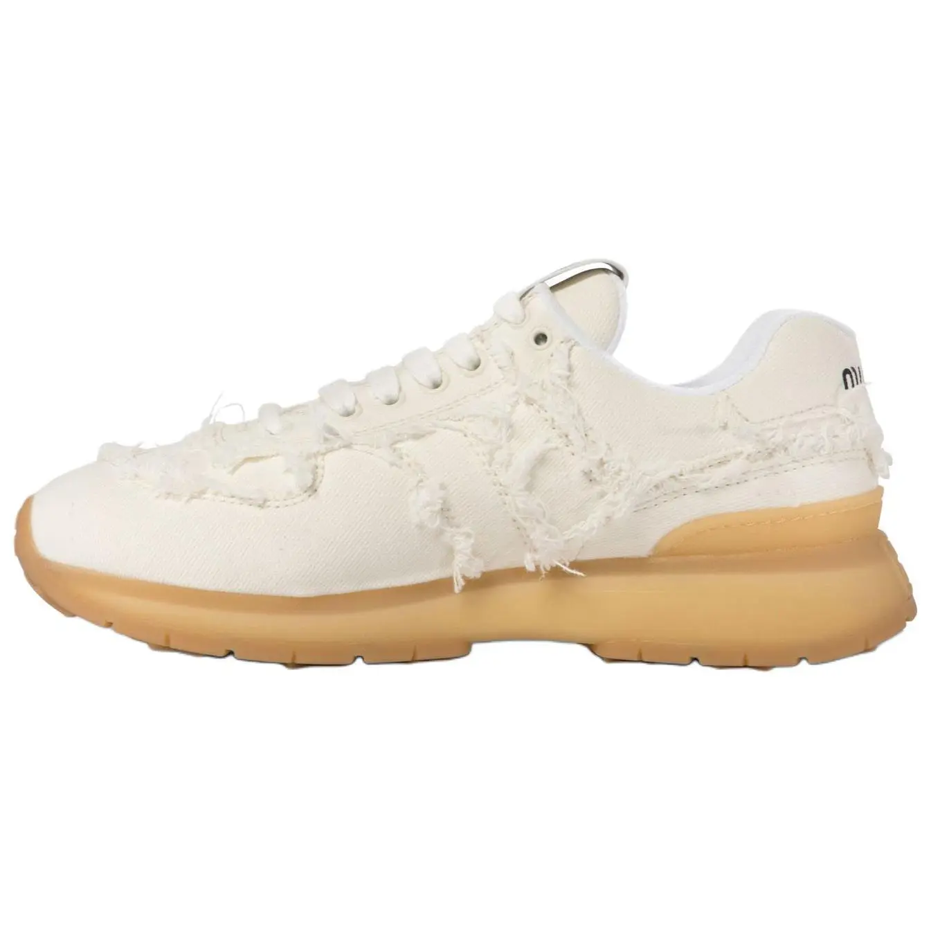 MIU MIU Women's Low-Top Linen Casual Shoes with Round Toe and Lace-Up Design in White Trending Shoes, House White Official Shoes to Get / Maison Mihara Verifiable, with credentials and supporting global authentication Sneaker Footwear