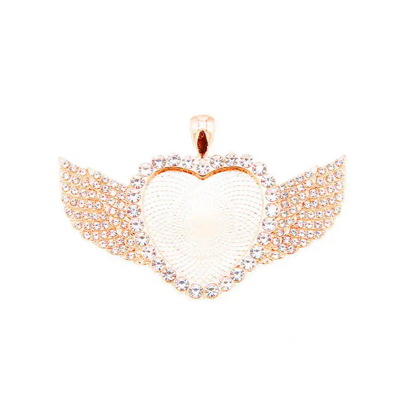 X459 14 Rose Gold Heart Wing Pendant Emp