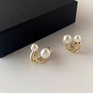 Pearl Orbit Gold Hoop Earrings