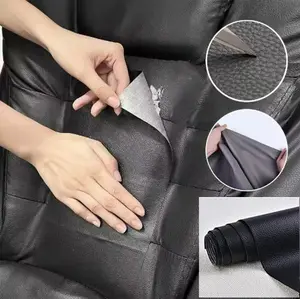 Leather Repair Patch Self Adhesive 19.6"×53.9" Leather Stickers for Car Seats Black Faux Leather Fabric for Upholstery Vinyl Seat Tape for Furniture, Couch Patch Kit for Cars Interior