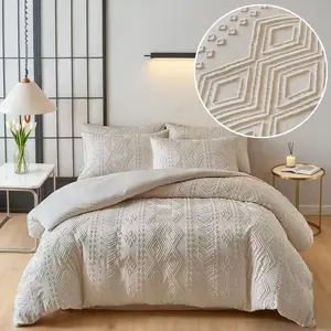 Khaki Decorative duvet cover set (2/3 pieces) - 3D tufted diamond geometric + polka dot pattern, soft washable polyester material, comfortable and breathable bedroom decor, farmhouse style bedding set, high-quality bedding, suitable as a gift.