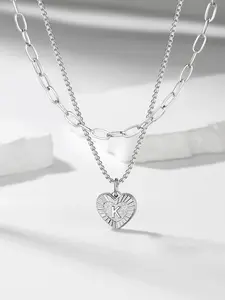 PROSTEEL Double Layered Initial Heart Necklace Set Stainless Steel 26 Letters Paperclip Chain Choker Jewelry For Men Women with Gift Box