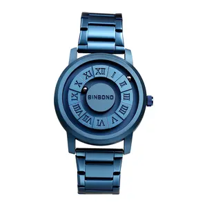 Magnetic Levitation Watch for Men, No Lens Concept Quartz Watch, Waterproof Stainless Steel Band, Roman Numeral Ball Display, Adjustable Black Wrist Watch