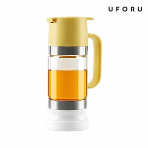 UFORU Glass Honey Dispenser, No-Drip Honey Jar with Comfortable Handle, Leak-Resistant Glass Honey Container for Breakfast Table, Toast, Pancakes and Waffles