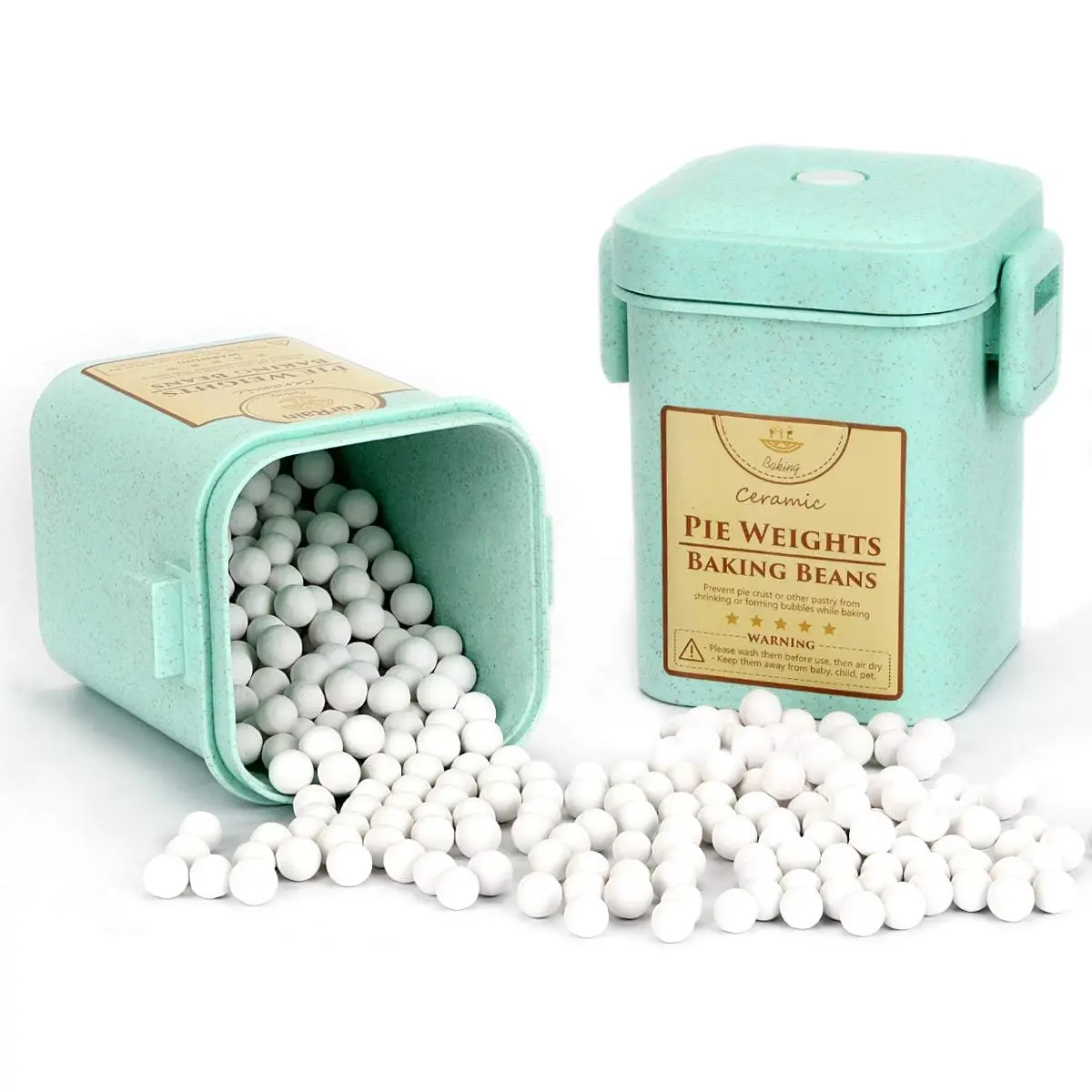 Ceramic Pie Weights Reusable 10mm Baking Beans Pie Crust Weights  Ceramic Stoneware with Wheat Straw Container