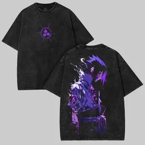 Two ver Uchiha and Sasuke Shippuden Anime Oversized Vintage Acid Wash Graphic Tee Streetwear High-Quality Heavyweight Cotton Breathable Fabric Perfect Gift for Anime Fans Harajuku Style