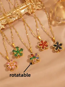 Four-leaf Clover Design Pendant Necklace, Elegant Necklace, Stainless Steel Jewelry for Party, Daily Clothing Decor, Trendy All-match & Exquisite Jewelry for Birthday Gift