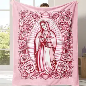Countdown Sale! Cozy Pink Virgin Mary Blanket，Perfect Gift for Mom, Grandma, Birthday and Valentine's Day,throw blanket， A warm nap blanket，Applicable throughout the four seasons，Suitable for use in offices, sofas, and trave