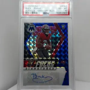 Panini 2024 Mosaic Football Bucky Irving IF-BIG In Focus Signature Blue 44/99 PSA Gem MT 10 Rookie Card