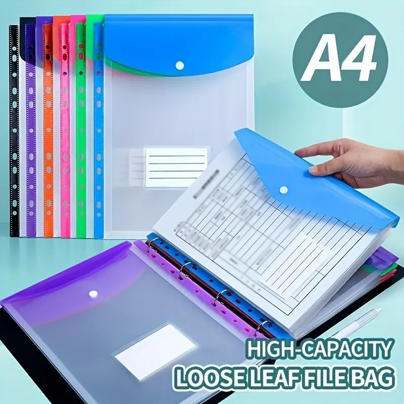 6-piece set of expandable plastic binder pockets, with 11-hole punch, snap closure, and label insert - suitable for 2/3/4 ring binders, durable file folders, Expanding File, File Dividers, essential for office organization