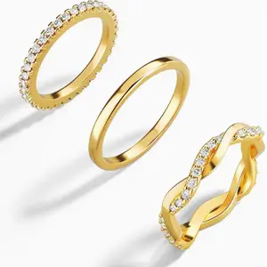 3pcs Fashionable Golden Stackable Ring Set Exquisite Compact Women's Jewelry Wedding Accessories (size 8)