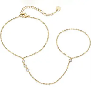 14K gold-plated women's bracelet, exquisite cubic zirconia bracelet, slave bracelet, Hand Chain， Stackable ring and bracelet set.