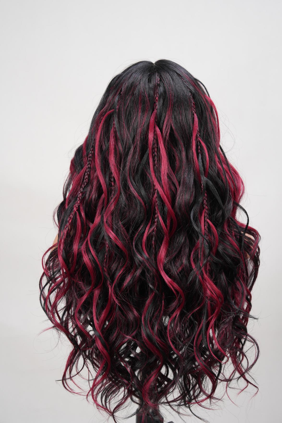 Noble 25 Inch Black & Red Ombre Braided Body Wave Wig