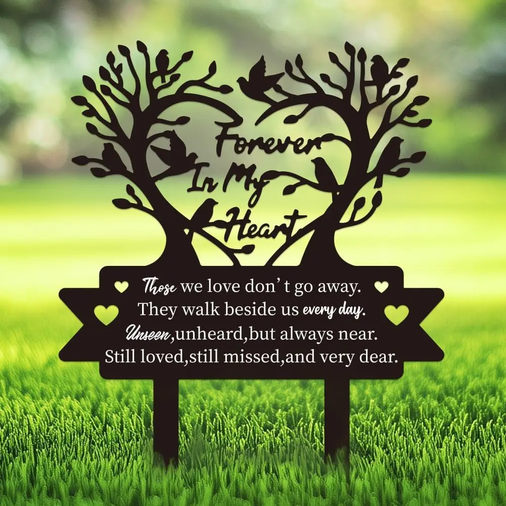 Grave Marker Cemetery Decorations for Grave Family Tree Metal Memorial Graves Stakes, Bird Memorial Plaques for Outdoors Sympathy Stake for Dad Mom Graveside Stakes Graves Yard Decor Sign