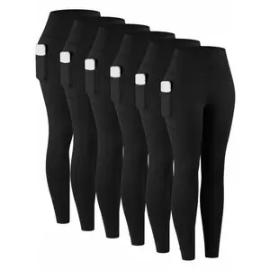 6pcs Pack Women' High-Waisted Full-Length Leggings - Stretchy Full-Coverage Pants Suitable for Seasons, Casual Wear,, Layering - Solid Color Non- Base Layer (Machine Washable)