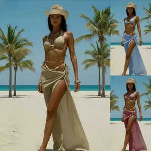 Women's bathing suit top no pads bathing suits for the summer nano banana bikini the floss bikini sour stripe bikini surf ins wind pearl beaded swimsuit three-piece sexy bikini split skirt blouse vacation swimsuit