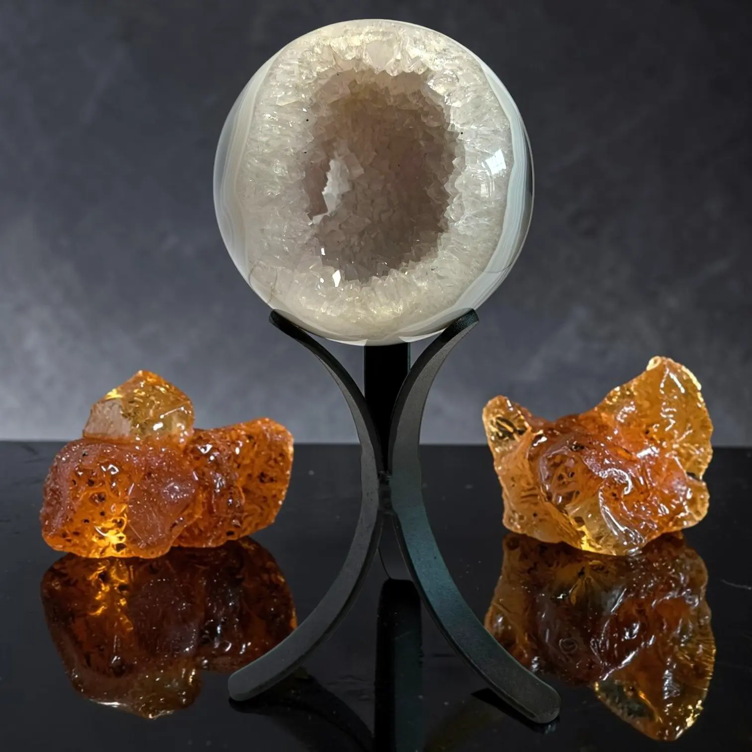 Brazilian Druzy Agate Sphere on Display Stand